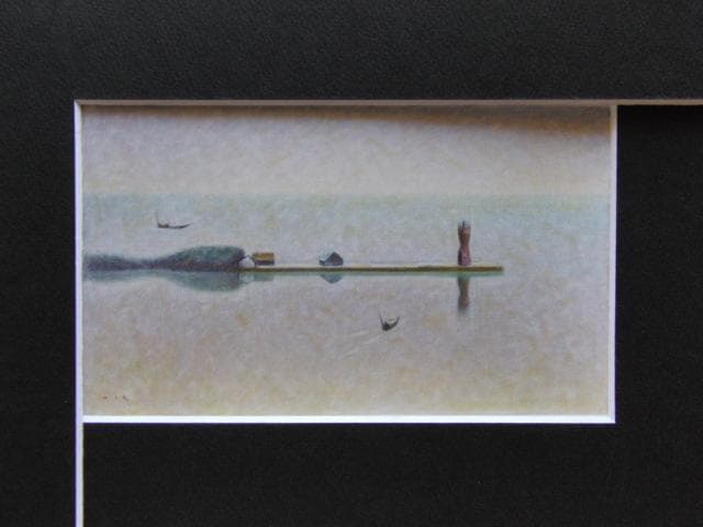 牛島憲之、【朝凪ぐ】、新品高級額 額装付、年代物・希少画集画、状態良好