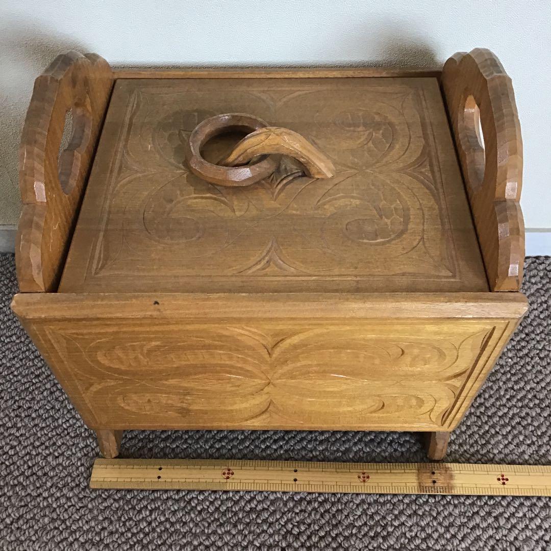美品☆アイヌ工芸　木彫り　彫刻　アイヌ紋様　収納ボックス　アンティーク