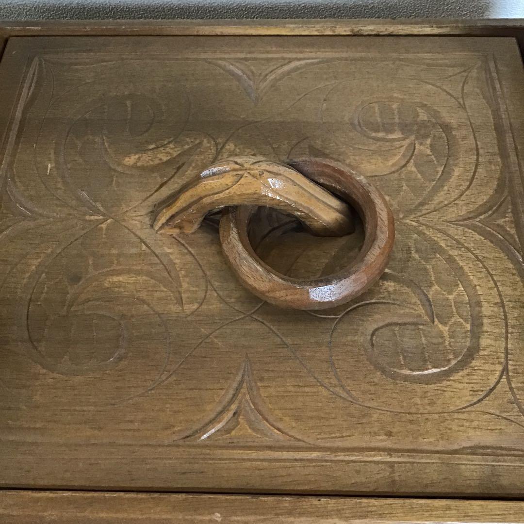 美品☆アイヌ工芸　木彫り　彫刻　アイヌ紋様　収納ボックス　アンティーク