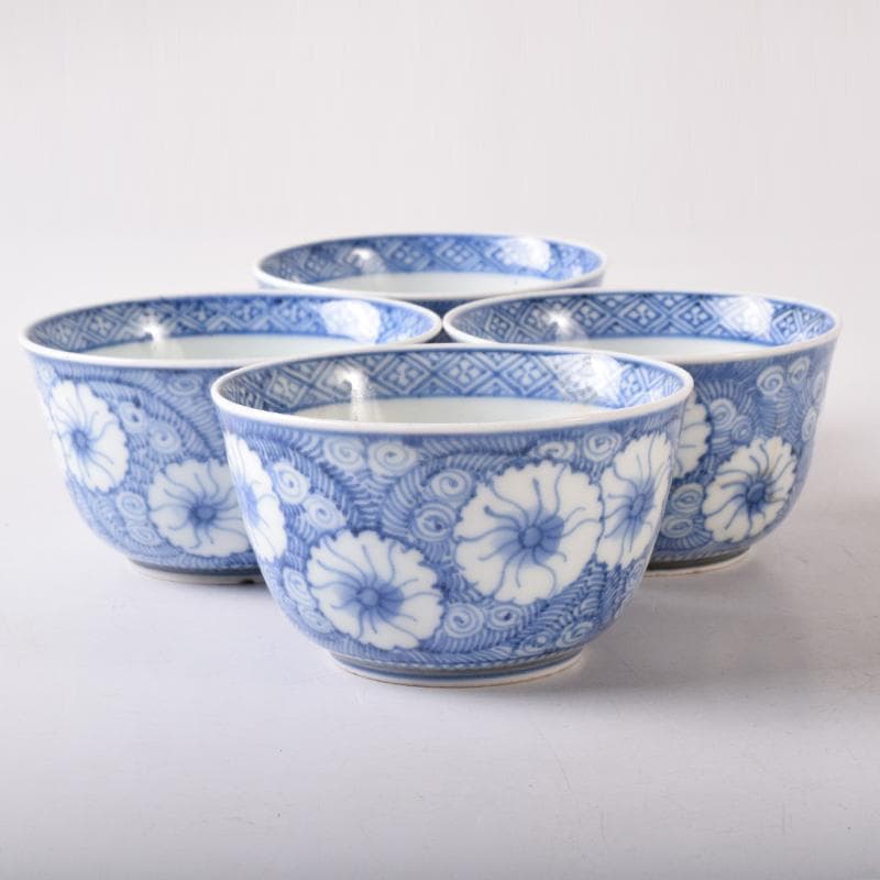 伊万里焼　古伊万里　富貴長春　染付花文　煎茶碗　四客　7685