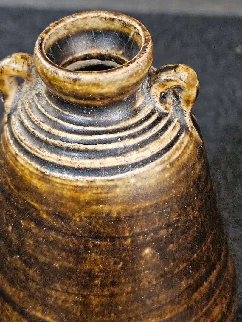 時代古作品❗】タイ古陶磁器　東南アジア古陶磁器　宋胡録　鉄釉　花入れ　海上がり品