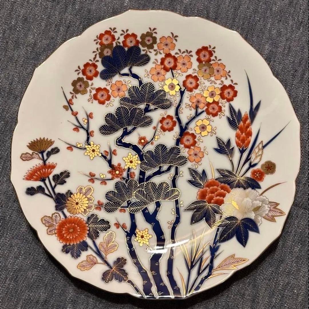 【香蘭社】有田焼 染錦梅桜松菊牡丹 飾皿
