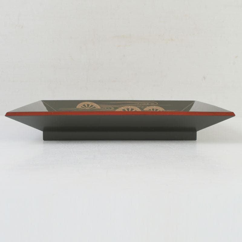 和食器　茶懐石　山中塗　辻石斎作　螺鈿装飾　片輪蒔絵　四方盆　共箱　N　9855