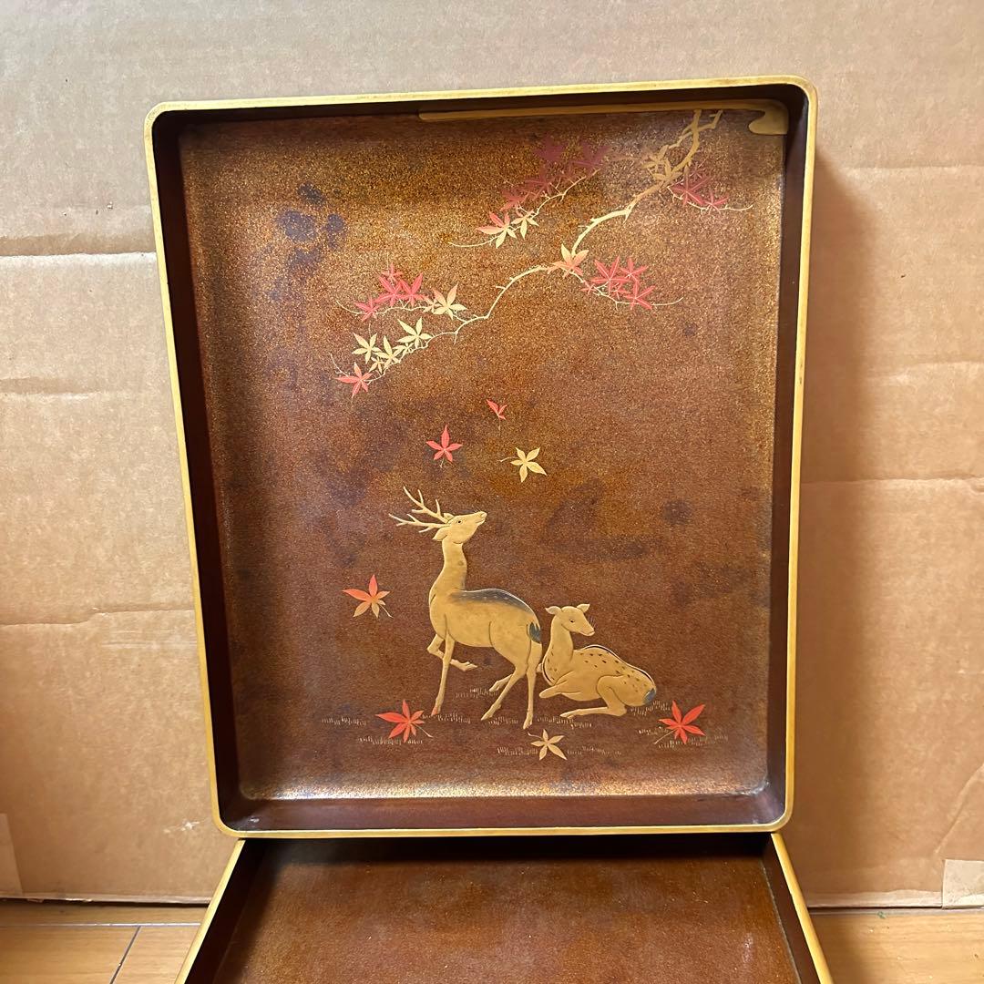 金蒔絵吉野山図硯箱 明治時代-19世紀頃 硯 水滴 双鹿 内梨子地漆器文房具