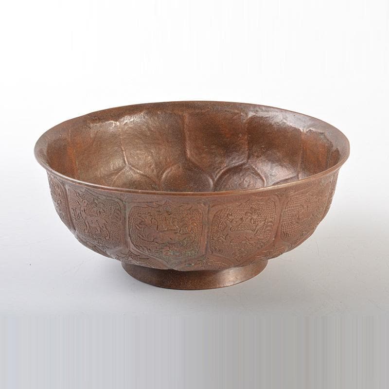 中国　古銅唐銅　鎚出　神獣文碗　C　7343E