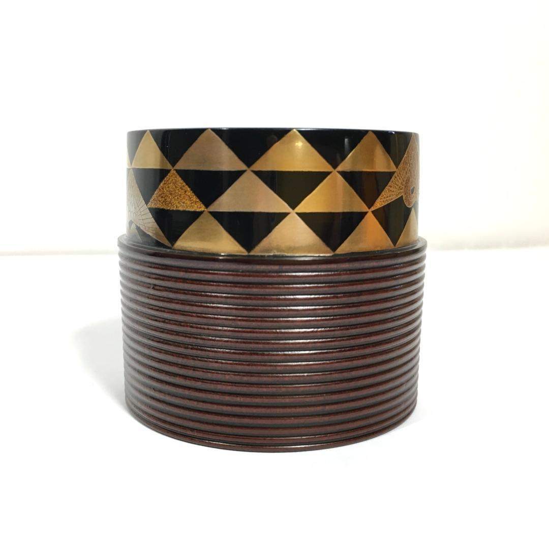 極美品！ 四代 大下香仙 鱗鶴蒔絵 筋中次 棗 内蒔絵 茶道具 共箱/共布