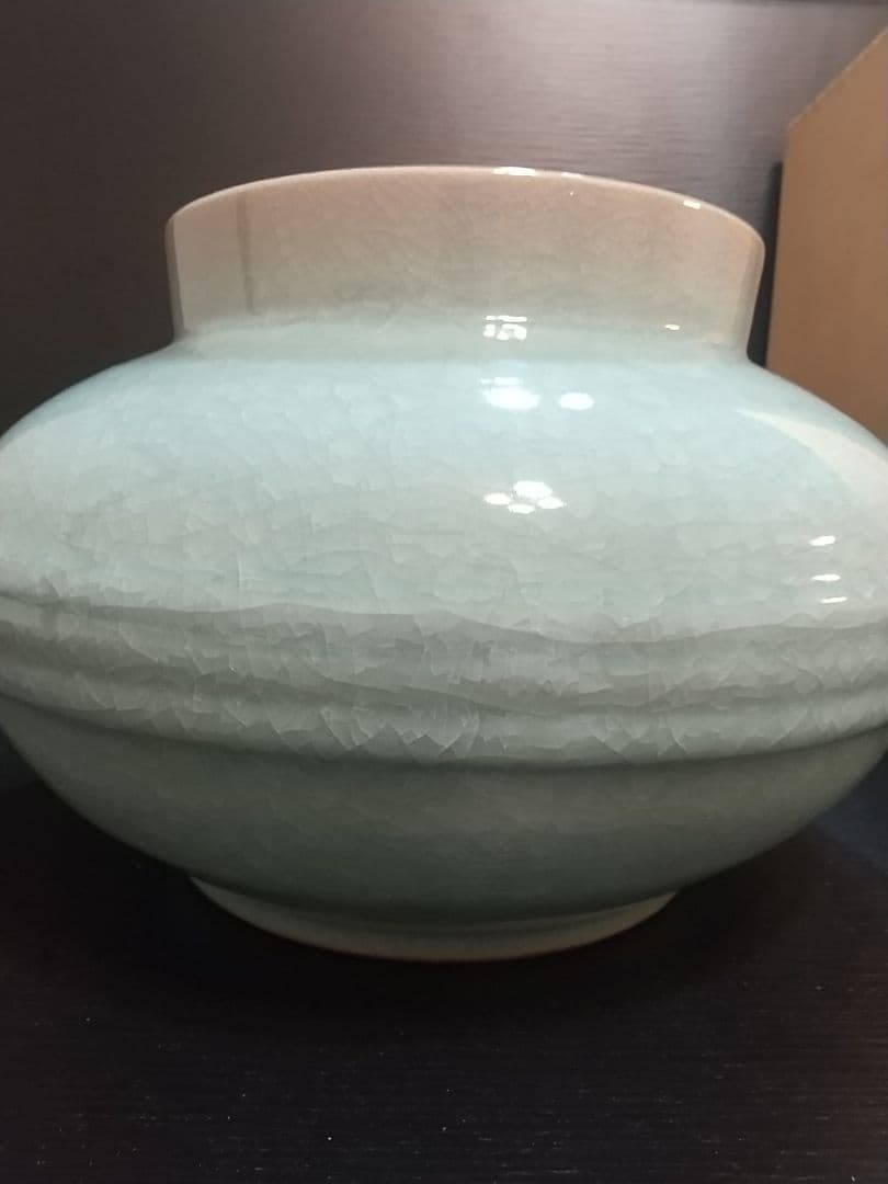 希少 花器 青磁壷 大型 小笠原長春
