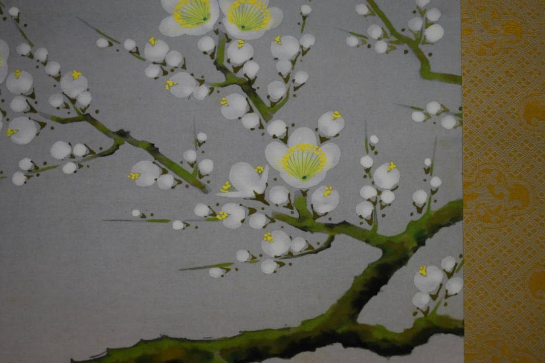 真作/矢島清風/梅花に鴬図/布袋屋掛軸HH-954