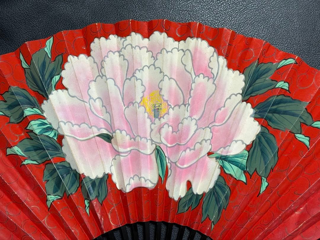 扇子　32cm 中啓　鬼扇　赤地一輪牡丹図　仕舞扇　能楽　舞踊　衣装　着物