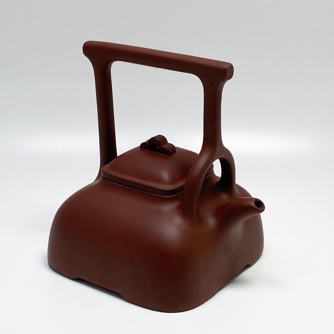 中國宜興 婉芬 朱泥紫砂 蓋内在銘 提梁 急須 茶器 陶器工芸 茶道具