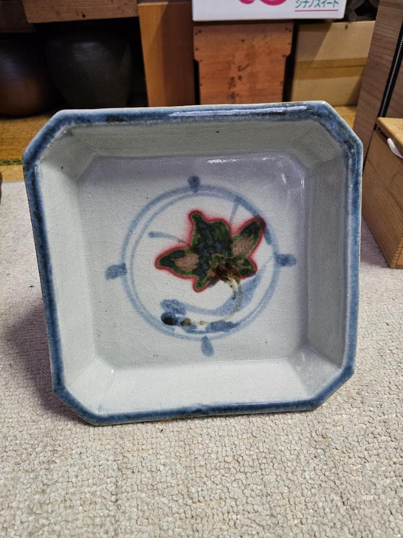 民藝 河井寛次郎？ 呉須百合辰砂角鉢 未鑑定品