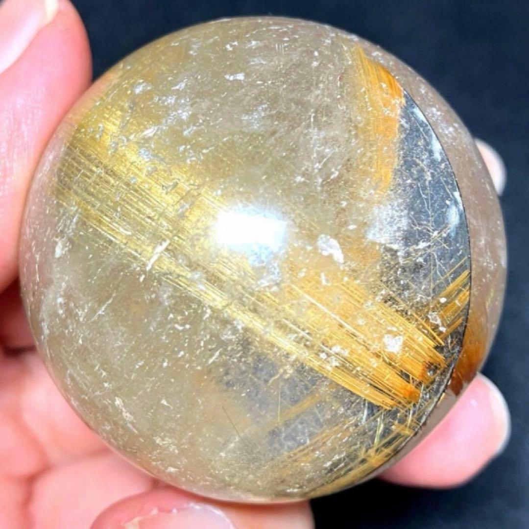 45mm ゴールドルチルクォーツ　丸玉　スフィア　金針水晶
