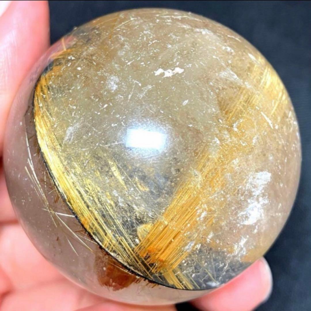 45mm ゴールドルチルクォーツ　丸玉　スフィア　金針水晶
