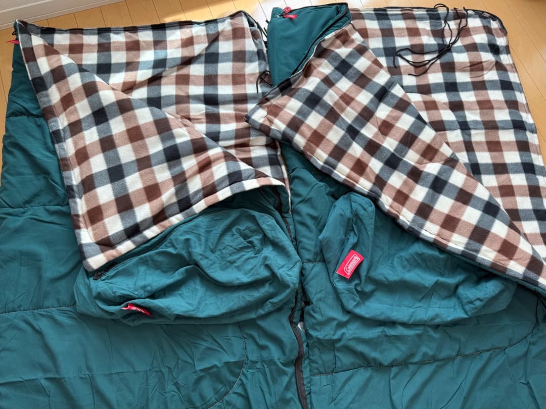 【２個セット】Coleman フリーススリーピングバッグ ブラウンチェック