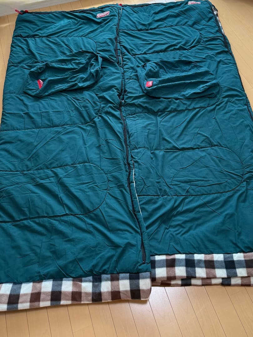 【２個セット】Coleman フリーススリーピングバッグ ブラウンチェック