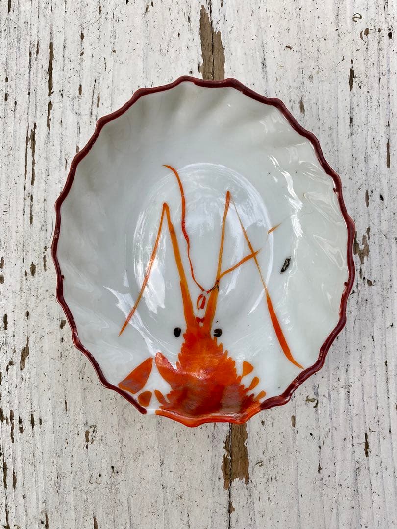 台湾 ヴィンテージ 海老絵付け 小皿 5枚セット 民藝 古道具 アンティーク