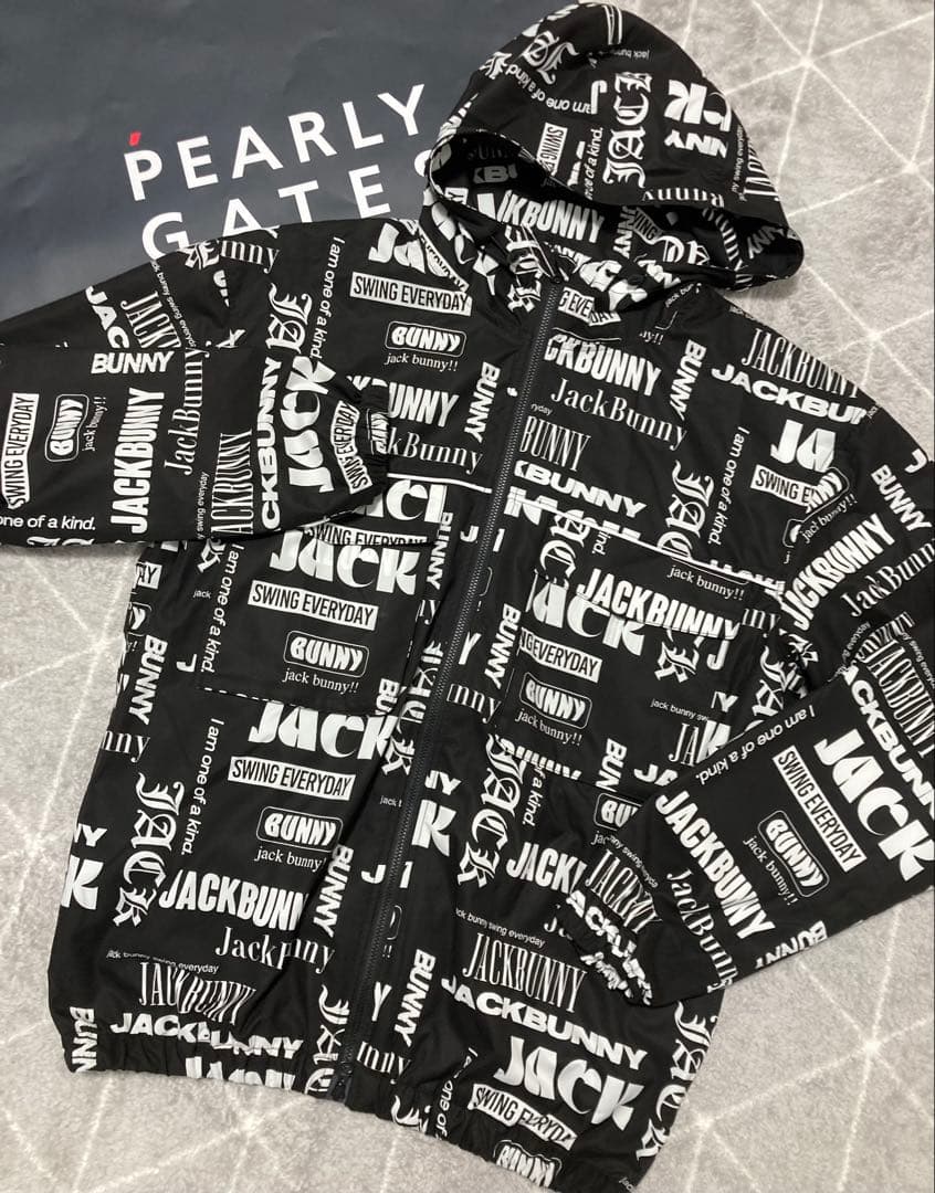 新品 パーリーゲイツ ジャックバニー ストレッチマルチロゴ ブルゾン(5)L/黒