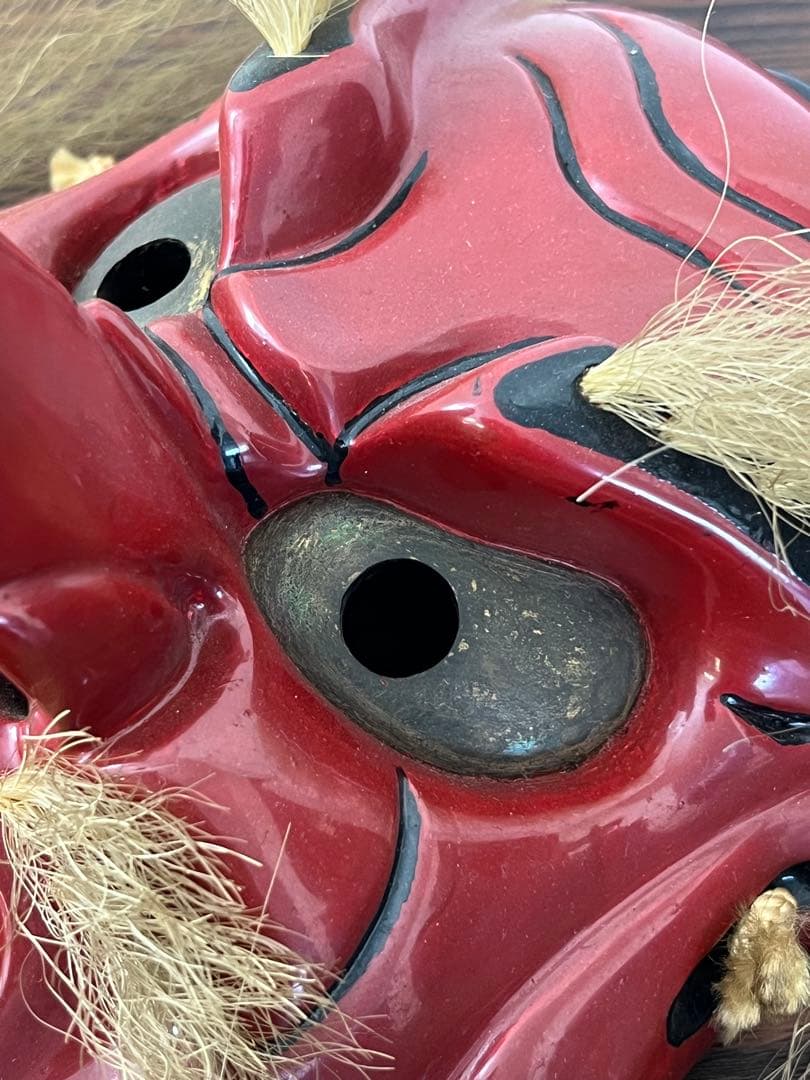 備中神楽面　猿田彦命　天狗面　木彫　中川剛山作