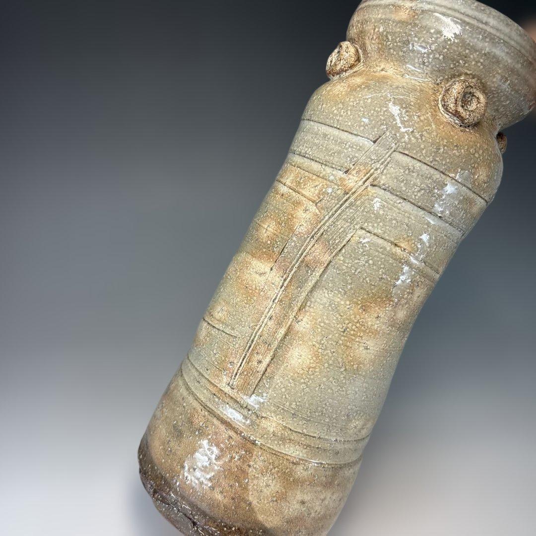 【中古品】茶道具　十三代田原陶兵衛造　萩焼　擂座花入（共箱）