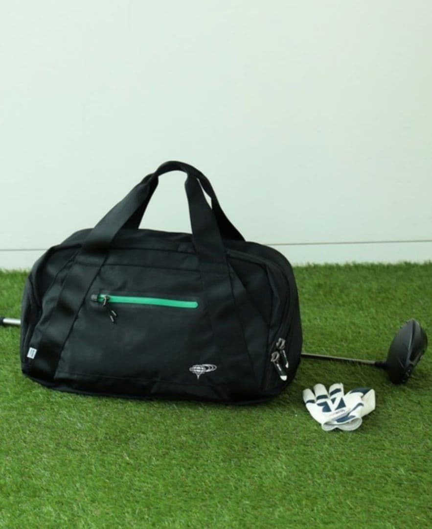 【美品】BEAMS GOLFシューズケース付き ボストンバッグ ブラックグリーン