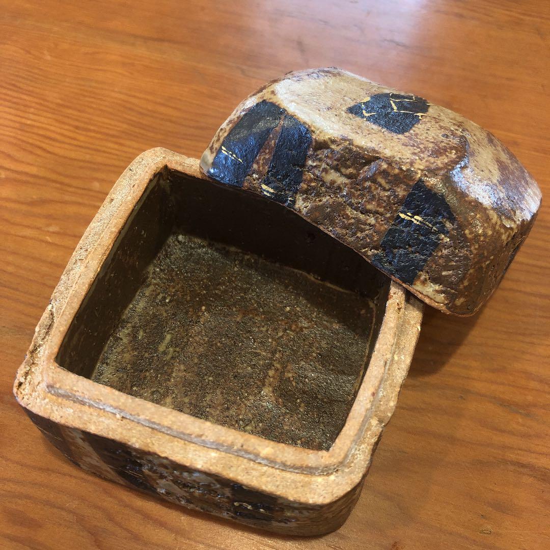 吉川水城　作　鉄絵竹林文　香合　共箱あり