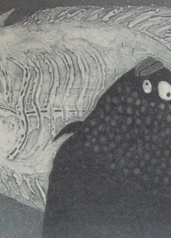 斎藤清、「凝視」、希少な画集の額装画、オーダーマット付・日本製新品額入り