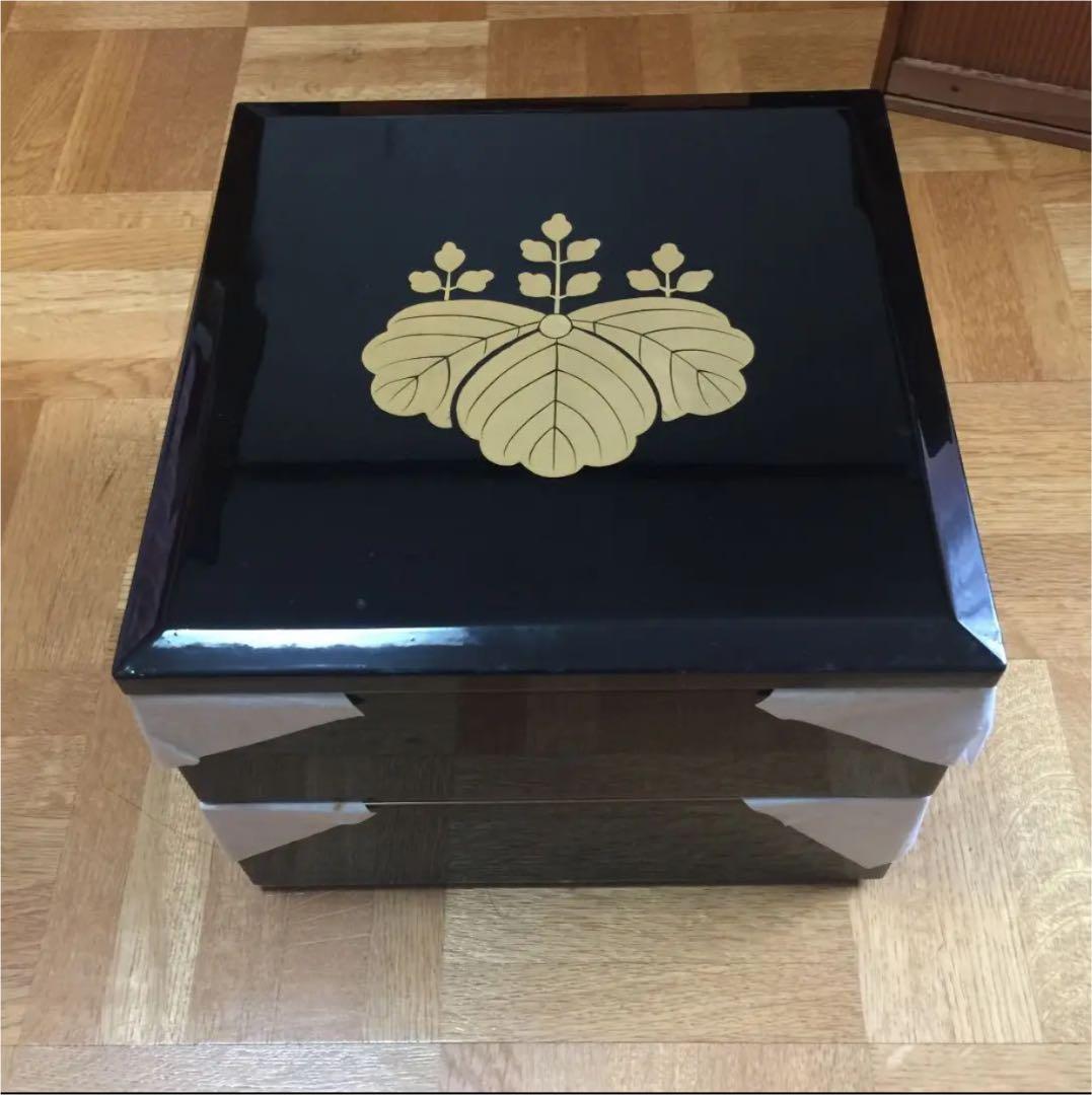 【新品未使用】お重箱 二段蓋つき 2セット アンティーク 漆塗り 古美術 茶道具