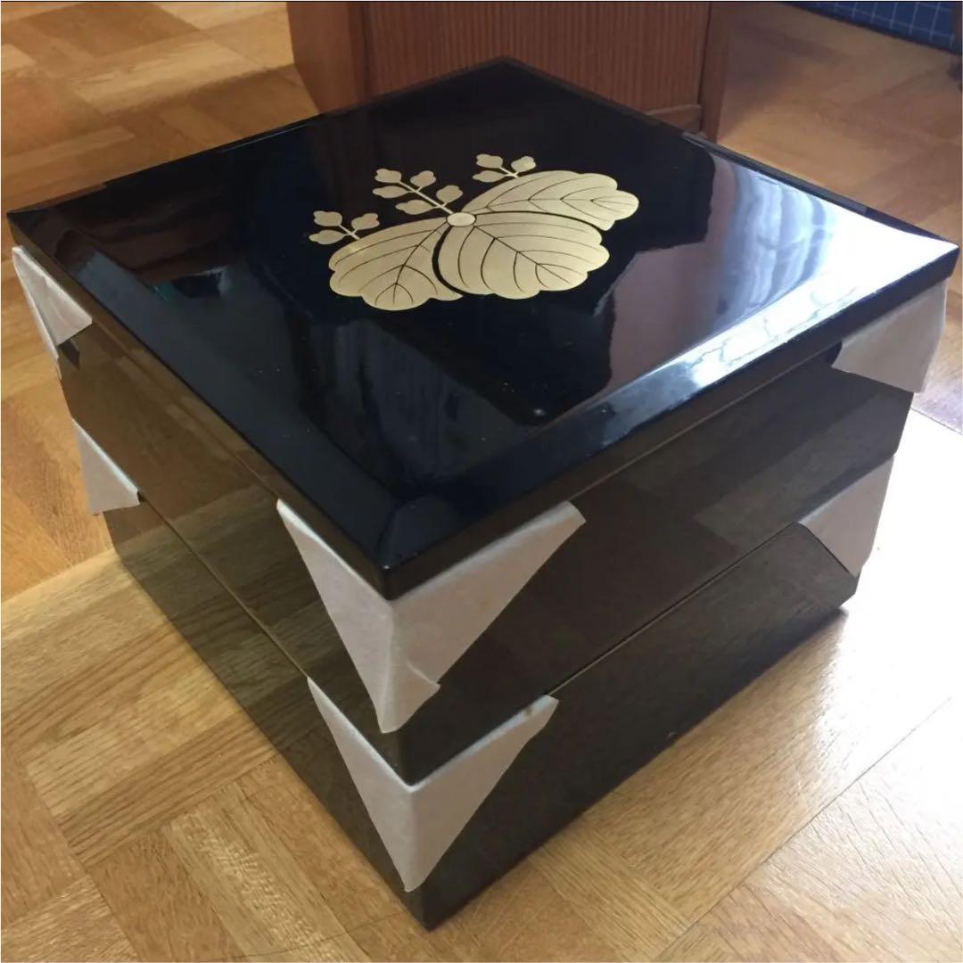 【新品未使用】お重箱 二段蓋つき 2セット アンティーク 漆塗り 古美術 茶道具