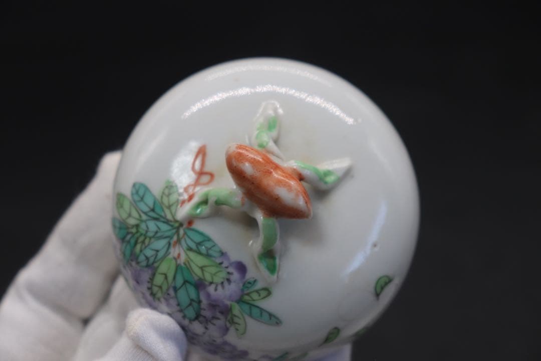 中国　民国期　粉彩花鳥紋茶入　小壺　天津豫盛號出品　送料込み0926