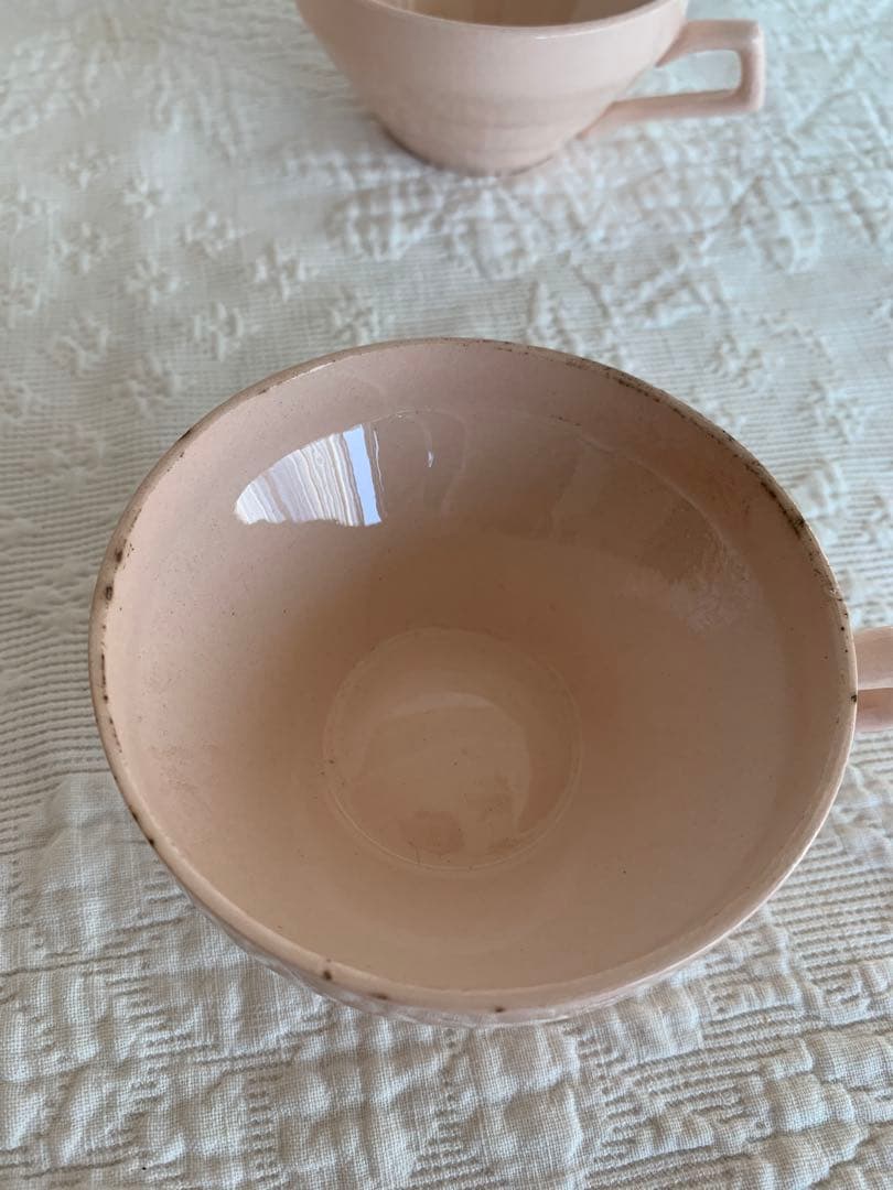 フランスアンティークサラディエ＆カップ2個・ドイリー＆カフェカーテンクロス計5点