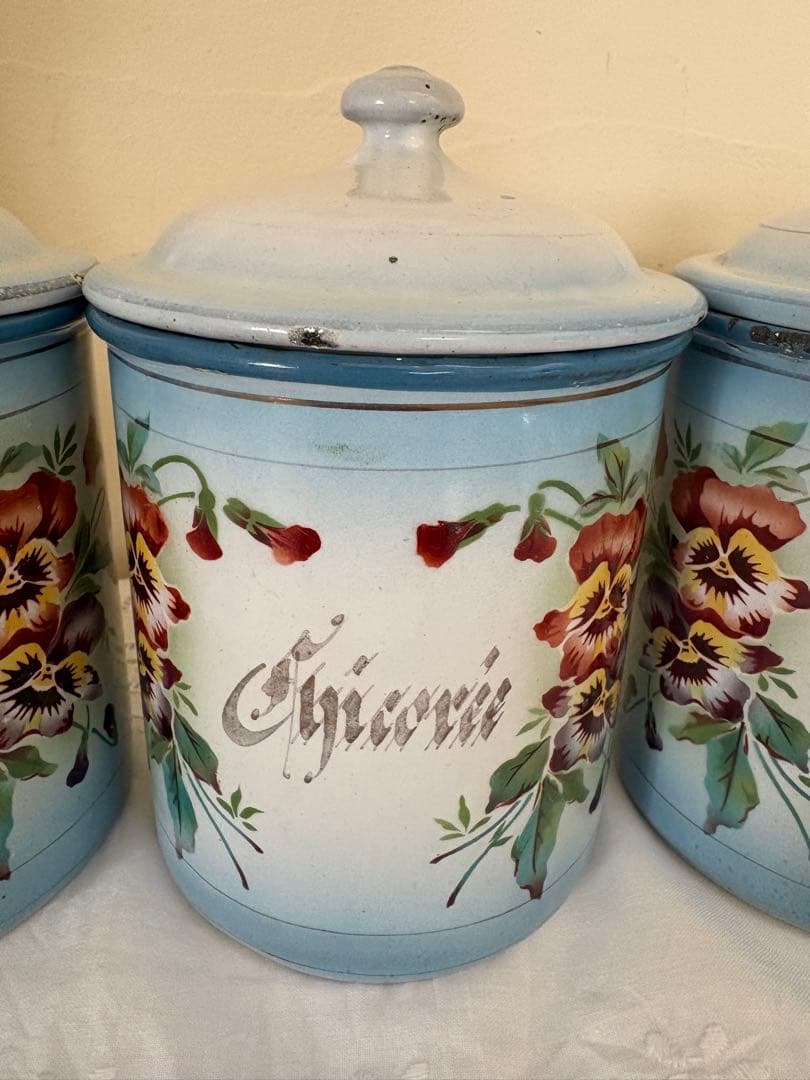 フランスアンティーク♡Japyダブルパンジー柄キャニスター３個セット　希少❣️