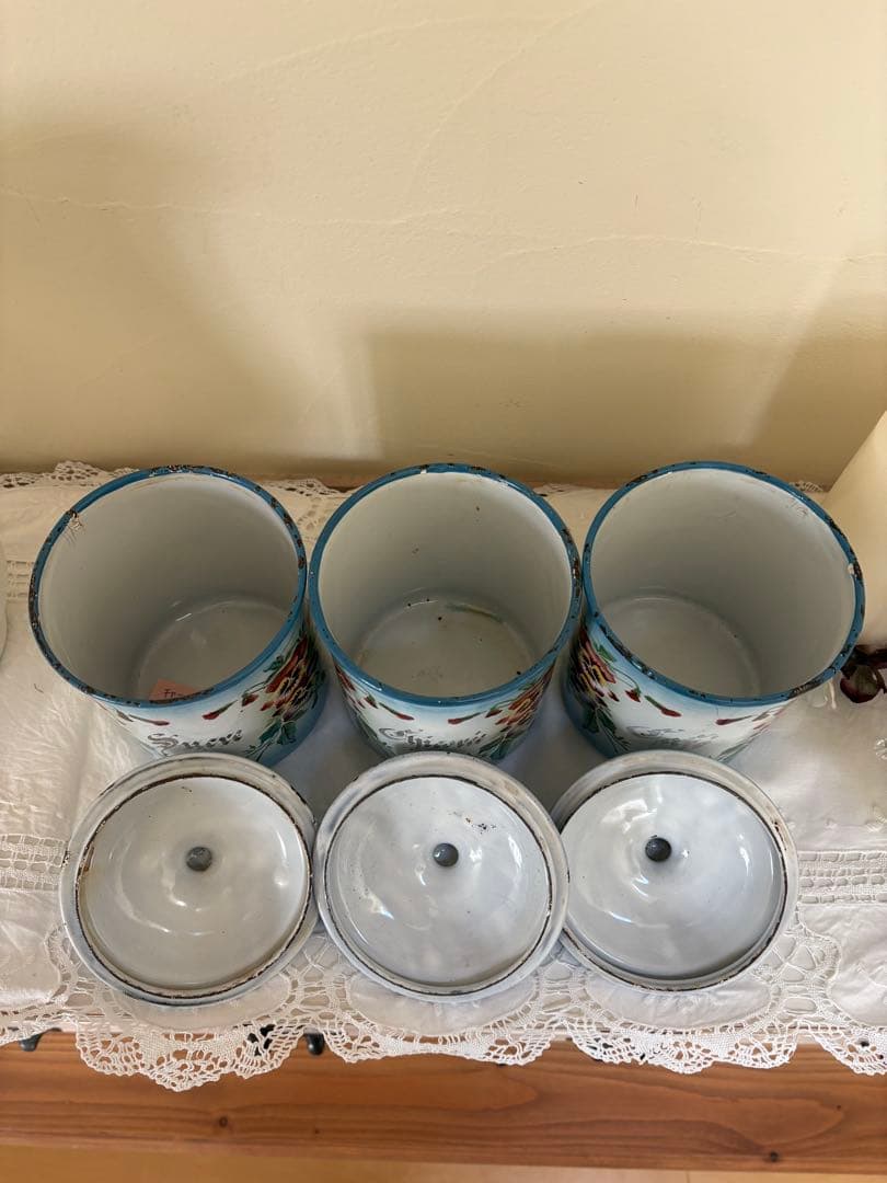 フランスアンティーク♡Japyダブルパンジー柄キャニスター３個セット　希少❣️