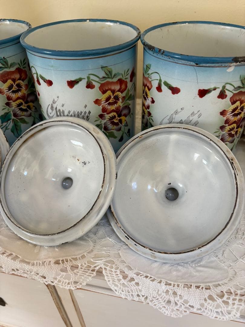 フランスアンティーク♡Japyダブルパンジー柄キャニスター３個セット　希少❣️