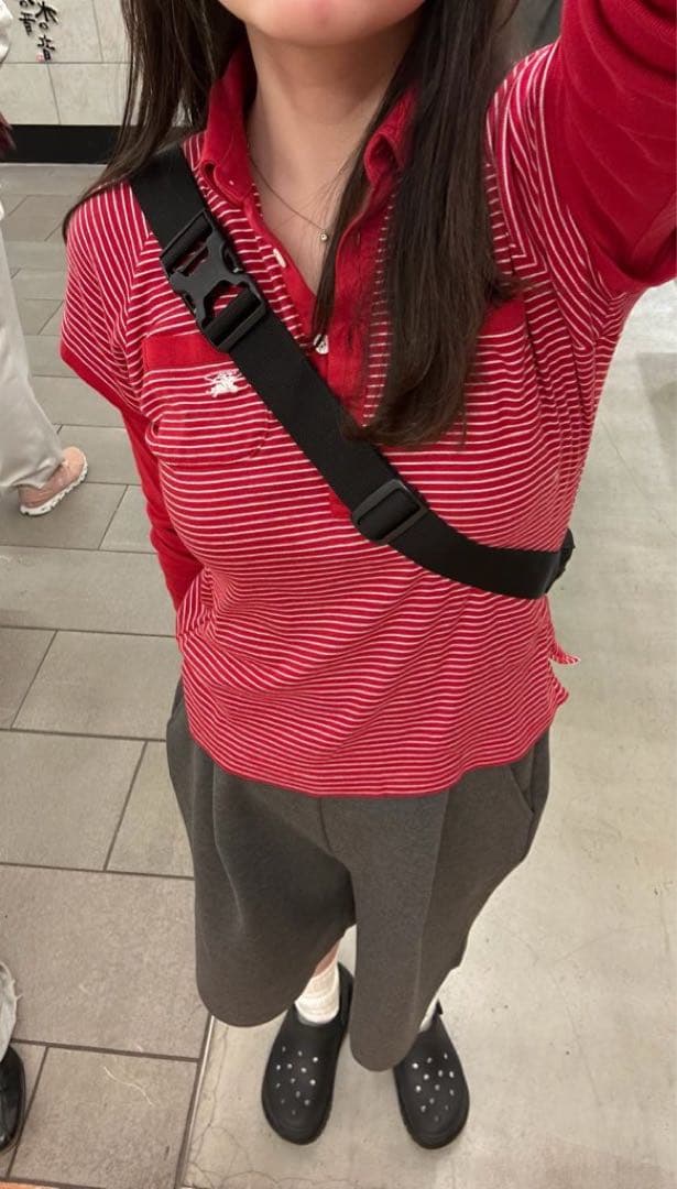 Burbarry ポロシャツ レイヤードシャツ ドッキングトップス Tシャツ 赤