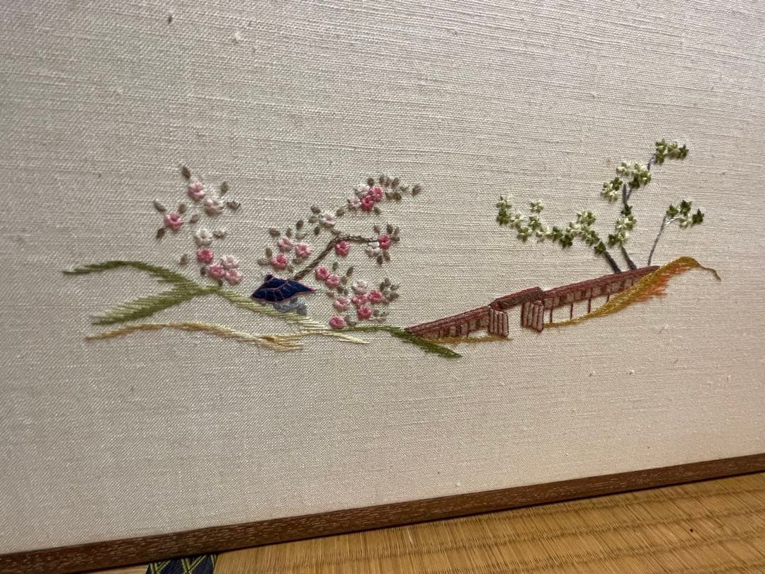枕屏風　衝立 仕切り 刺繍 アンティーク 骨董