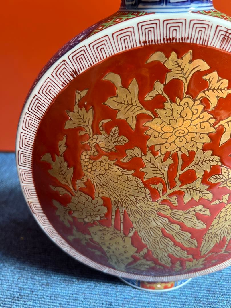 876   染錦壺　鳳凰図絵　時代物　工芸品