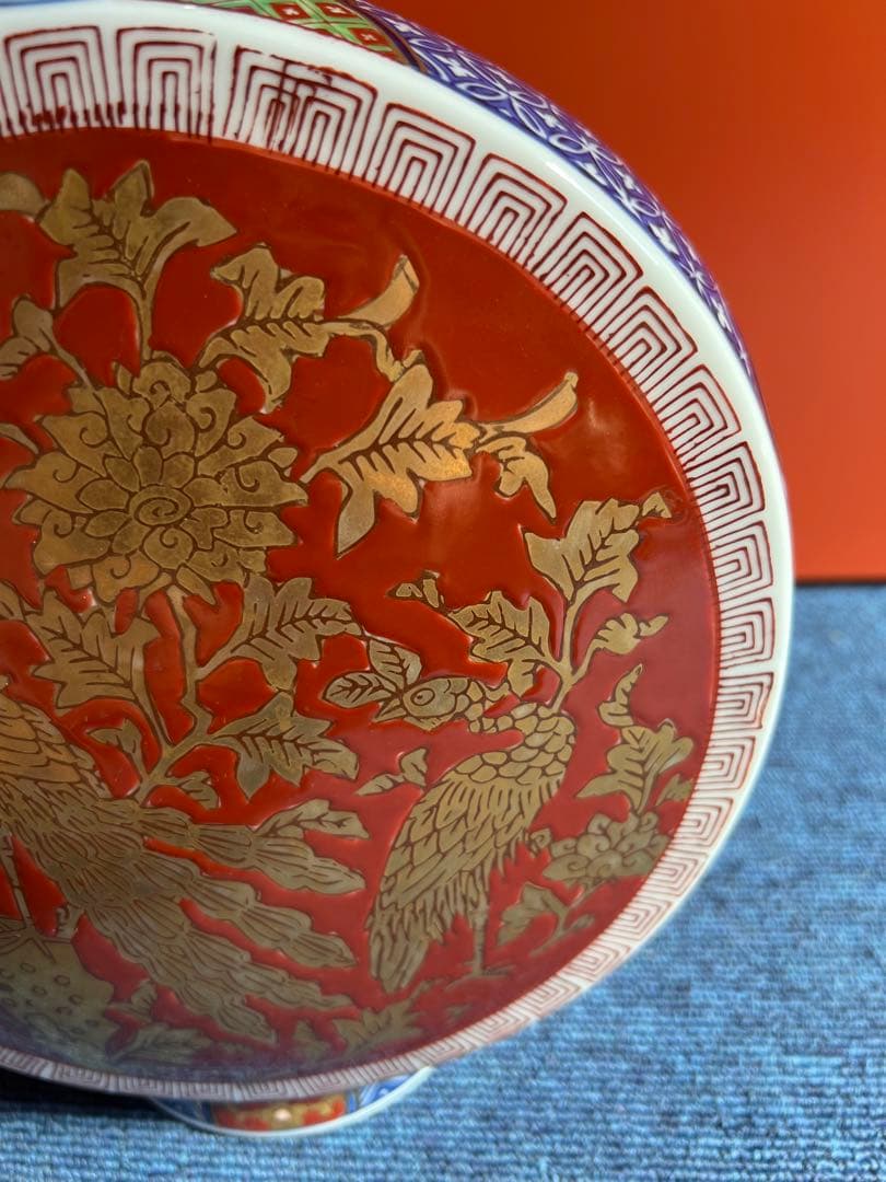 876   染錦壺　鳳凰図絵　時代物　工芸品