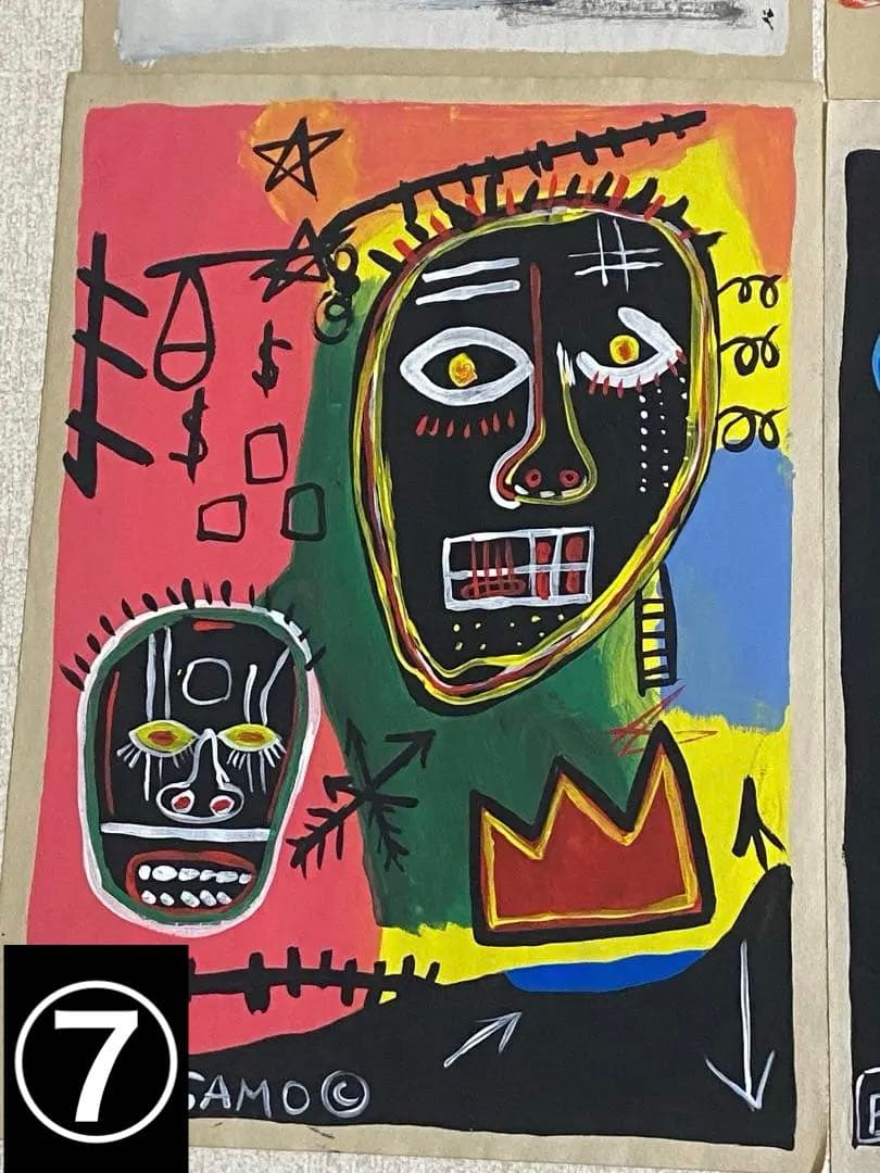 【まとめ売り4枚】模写 肉筆 サインあり ジャン・ミシェル・バスキア 油彩