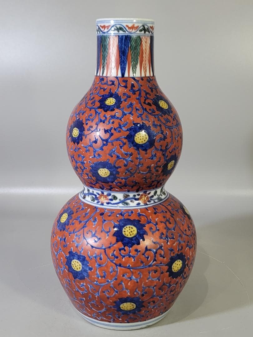 中国 色絵 瓢箪形 瓶 DT730