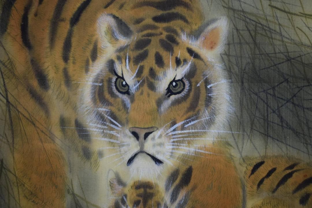 模写/大橋翠石/双虎図/猛虎図/布袋屋掛軸HJ-389