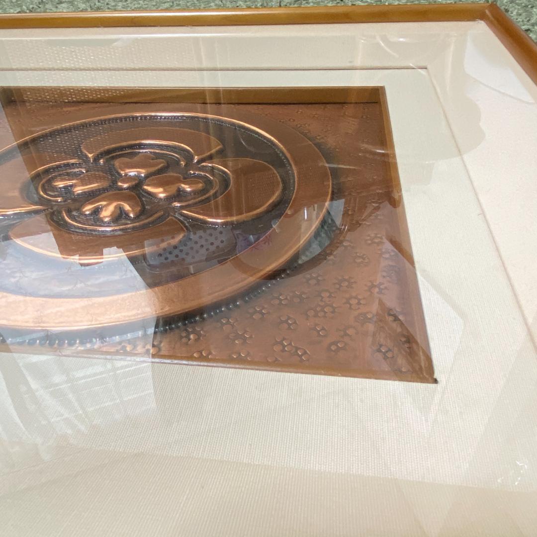 家紋額 開運 立体打出紋 丸に木瓜 まるにもっこう 銅板製 木製額縁