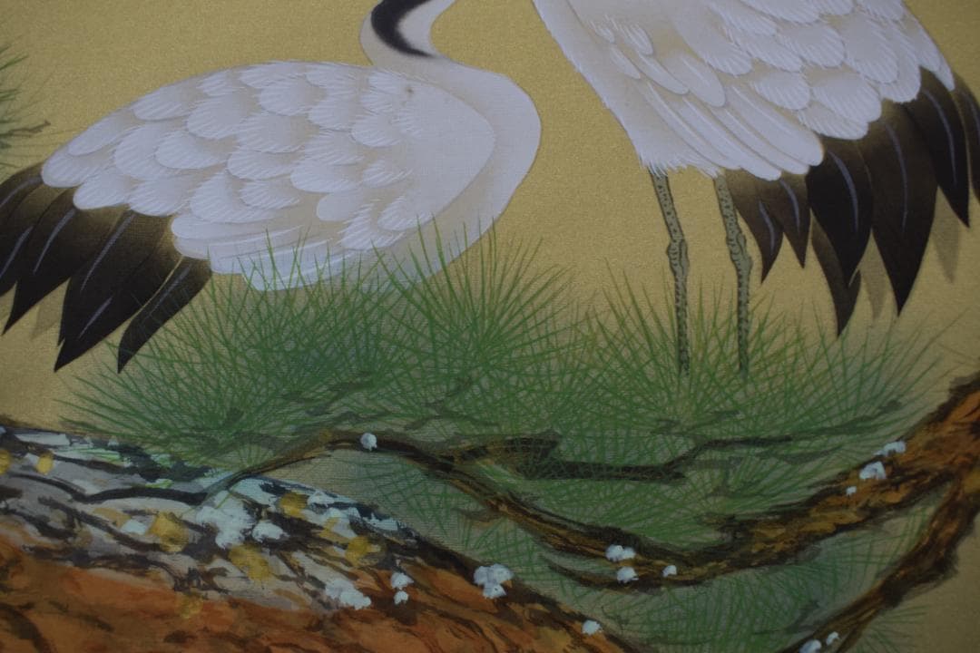 【真作】藤沢寿峰/松上双鶴図/祝事掛/掛軸☆宝船☆Z-271