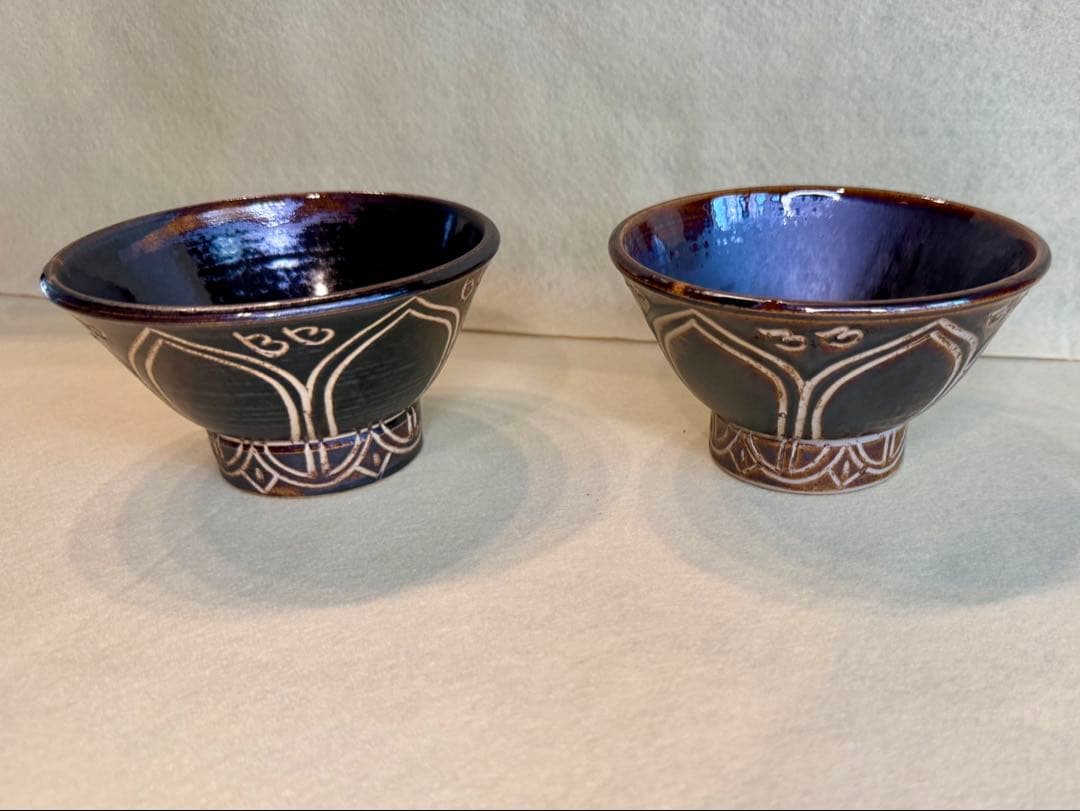 り*ー様 新品・未使用 花笠ブラック 幸陶器 ４寸２個セット