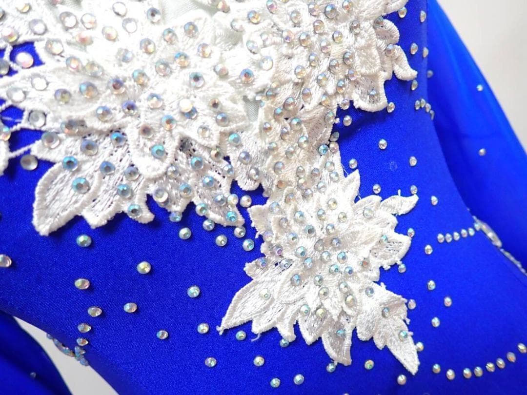 6357★SMサイズ★青×白/花モチーフ/スタンダードドレス☆社交ダンス