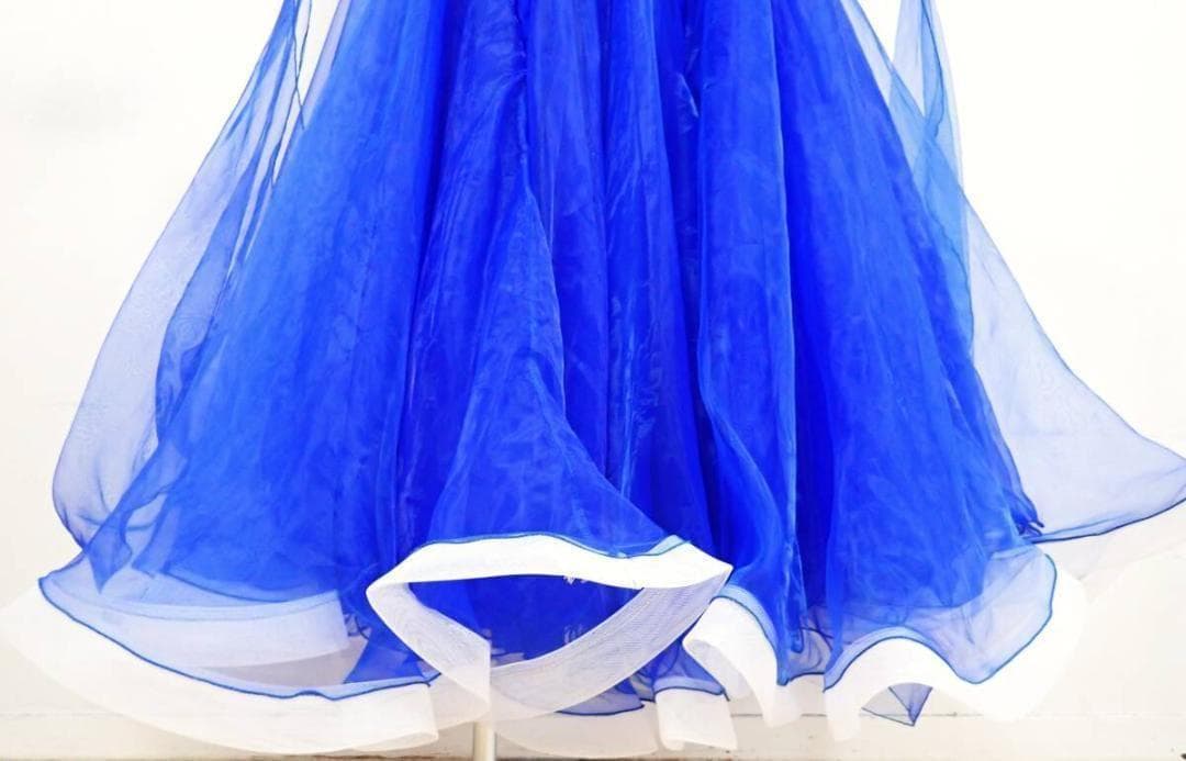 6357★SMサイズ★青×白/花モチーフ/スタンダードドレス☆社交ダンス