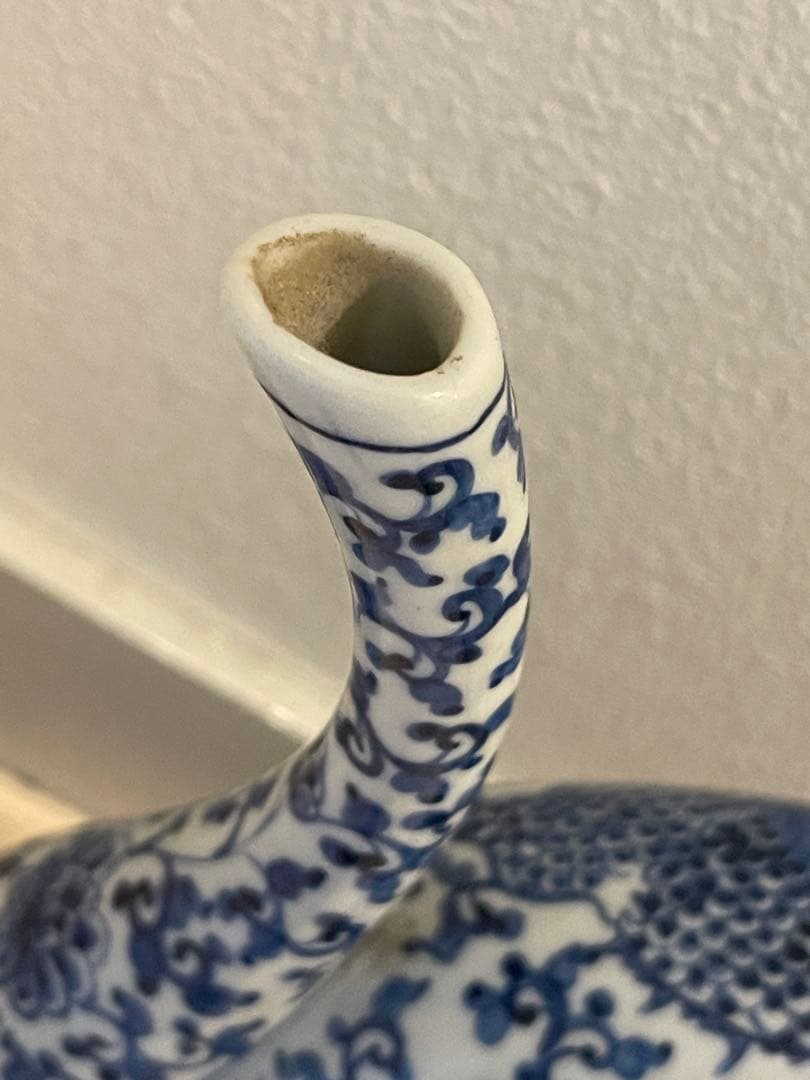 大清雍正年製款 龍鳳凰染付水差し 中国 古美術 時代物 アンティーク