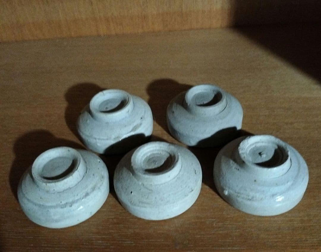 骨董　瀬戸　美濃　灰釉　酒杯　５客