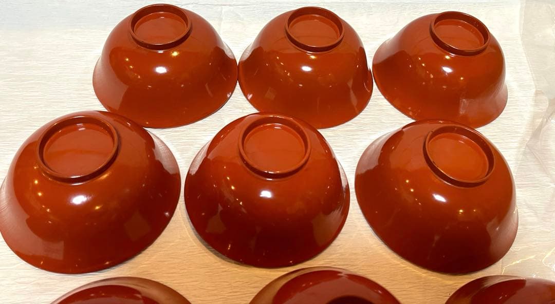 時代　漆器 吸物椀 10個セット 赤色 金蒔絵173