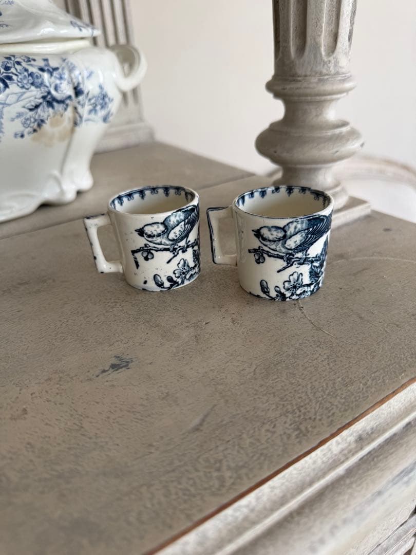 フランスアンティーク陶器リュネビィルMesangeディネットおままごとカップ