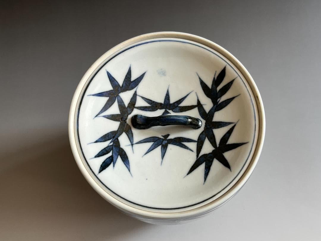 陽炎園　膳所焼　染付　竹の絵　水指　茶道具